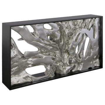 Cast Root Framed Console Table, Wood Frame, Resin, Silver Leaf