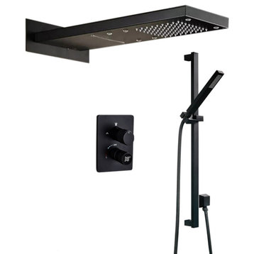 Fontana 22"Matte Black Digital Rainfall Shower System & Handheld Shower, LED