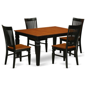 East West Furniture Weston 5-piece Wood Table and Kitchen Chairs in Black/Cherry