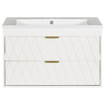 30'' Floating Bathroom Vanity with Resin Sink,Mounted Bathroom Storage Cabinet, White