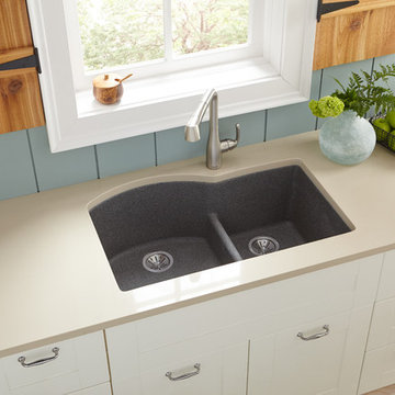 Quartz Classic Double Bowl Undermount Sink with Aqua Divide, Slate