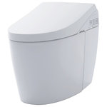 Toto - Toto NEOREST AH 2-Flush 1/.8GPF Toilet, Bidet Seat and EWATER+ Colonial White - TOTO NEOREST AH Dual Flush 1.0 or 0.8 GPF Toilet with Integrated Bidet Seat and EWATER+ is the pinnacle of bathroom technology and luxury. The TOTO NEOREST AH comfort features begin as soon as you approach. The seat automatically opens hands-free to welcome you in while the nightlight will illuminate your path in the dark. An automatic PREMIST spray wets the toilet bowl surface before each use while the CEFIONTECT ceramic glazing prohibits waste from sticking to the bowl. The combination of the PREMIST and the CEFIONTECT minimize the frequency of cleaning which helps reduce the amount of chemicals required to clean the toilet. The heated seat has five seat-warming temperature settings that are especially useful during the cold of winter. An automatic air deodorizer activates to hide unpleasantries to create a more enjoyable experience. As your journey comes to a close, you can access the remote control and start the cleanse process. You are in total control as you select a front cleanse, soft rear cleanse, rear cleanse, oscillating cleanse, pulsating cleanse, and customize the warmth and volume of the spray. You may also decide to select one of the two user memory settings to instantly dial in your preferences. The warm air dryer function has five temperature settings that can be used to reduce the moisture left behind after the cleaning process. The automatic flush will begin as soon as you rise with the powerful flushing 1G TORNADO FLUSH system, to whisk away all evidence. Designed with a backup manual flush override in case of power outages or if manual operation is needed. An automatic EWATER+ cleansing mist will spray the bowl with electrolyzed water to further aid in keeping the bowl clean. As the lid automatically closes, you can marvel at the beauty and technology behind the NEOREST