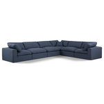 Meridian Furniture - Comfy Upholstered L-Shaped Modular Sectional, Navy, 6-Piece: 3 Armless Chair, 3 Corner Chair, Linen Textured Fabric - Give your space a whole new look with this navy Comfy linen textured fabric sectional. This handsome sectional fits nicely with other items in the Comfy collection and is a versatile seating option designed for adaptability, comfort and style. Wrapped in rich navy durable linen textured fabric upholstery, this sectional offers a plush embrace of overstuffed down feather cushions, carefully crafted to deliver the highest level of comfort. The perfect seat for creating an oasis for relaxation, this sectional has thick foam surrounding its frame for added support and coziness.