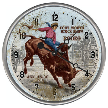 Bull Rider Round Vintage Clock, 18"
