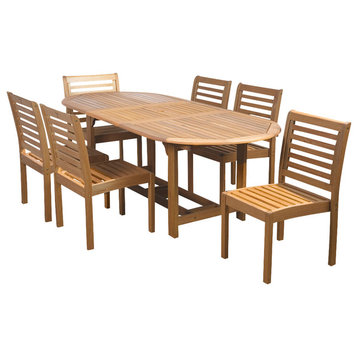 Solid Wood 100% FSC 7-Piece Armless Oval Extendable Patio Dining Set
