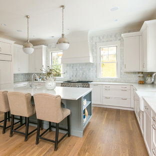 Off White Kitchen Table Island Gray Flooring beach style kitchen photos example of a coastal u shaped light wood floor kitchen