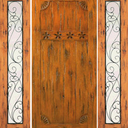 Prehung Door with Two Sidelites, Exterior, Knotty Alder Carved - Front Doors