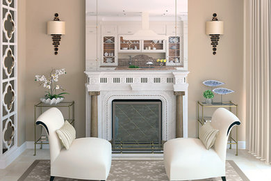 Example of a transitional living room design in New York