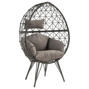 Aeven Teardrop Patio Chair, Light Gray Fabric and Black Wicker