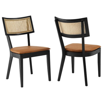Caledonia Vegan Leather Upholstered Wood Dining Chairs - Set of 2 - Black Tan