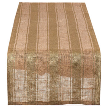 Striped Foil Burlap Table Runner, Natural