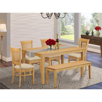East West Furniture Capri 6-piece Wood Dining Table Set with Bench in Oak