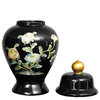 11" Black Birds and Flowers Temple Jar