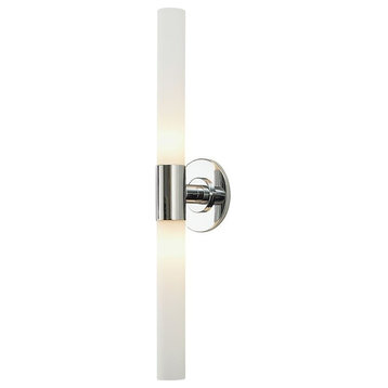 Long Cylinder 2 Light Vanity, Chrome And White Opal Glass