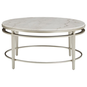 Milroy Champagne Silver Finish Marble Top Coffee Table