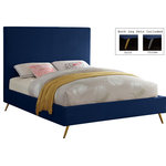 Meridian Furniture - Jasmine Velvet Bed, Navy, Full - Embolden your bedroom space with this beautiful and colorful Jasmine Navy Velvet Full Bed. A pop of stunning color and chic, sleek velvet upholstery set this bed apart as a distinctively elegant option for your bedroom sanctuary. The contemporary design meshes well with modern decor, making it the ultimate choice for the uber-modern home. Metal legs with a retro slant lend this bed a finished look. Because the bed requires no box spring or foundation, it offers a svelte, minimalist profile.