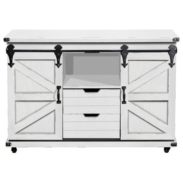 Presley 2-Door 2-Drawer and Open Center Cabinet, Distressed White