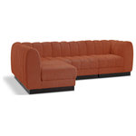 Meridian Furniture - Quinn Chenille Upholstered 4-Piece L-Shaped Modular Sectional, Cognac - The Quinn Modular Sectional is a stunning piece crafted in a rich and luxurious cognac chenille fabric. Its awe-inspiring design and exceptional quality make it a perfect addition to any space, whether it's a living room, bedroom, or office. The sectional's plush cushioning and sturdy frame provide both comfort and durability, ensuring that it will be a favorite for years to come. Whether you're looking for a statement piece or simply a comfortable seating option, the Quinn sectional is an excellent choice.