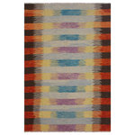 Bareens Designer Rugs - Eclectic Turkish Kilim Stidham Hand-Woven Wool Rug - 8'3'' x 9'9'' - Elevate the elegance of your home with this stunning hand-woven tribal Kilim wool rug. Meticulously crafted on a loom by the Nomad Turkman people using hand-spun wool and 100% natural vegetable dyes, these rugs are recognized for their repetitive geometric patterns, incorporating naturalistic floral and traditional designs. The contemporary fashion palette results in bold, sharp patterns that are incredibly versatile, as the pattern is the same on both sides. These reversible rugs feature a lighter shade on one side and brighter colors on the other, providing versatility according to preference. These unique rugs are made by knotting short strands of different colors onto the warps and securing them by tightly pressing the wefts. The designs are created by interweaving the various colored wefts and warps. Kilims are known for their exceptional durability and versatility, making them truly unique rugs.  Product Details    Rug Size: 8'3'' x 9'9''  Material: 100% Wool  Style: Kilim, Flat Weave, Dhurrie, Turkish, Southwestern, Rustic, Tribal  Colors: Blue, Rust, Brown, Teal  Weave Type: Hand-Woven, Handmade  Pile Height: Less than 0.25 inch