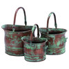 Benzara BM01164 Green Tinged Metal Bucket Planter With Handles, Set Of 3