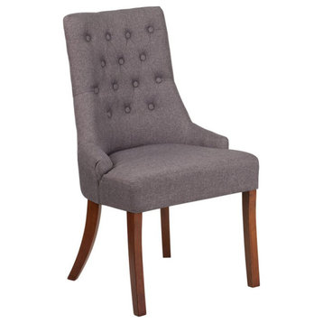 Leather Tufted Chair, Gray Fabric