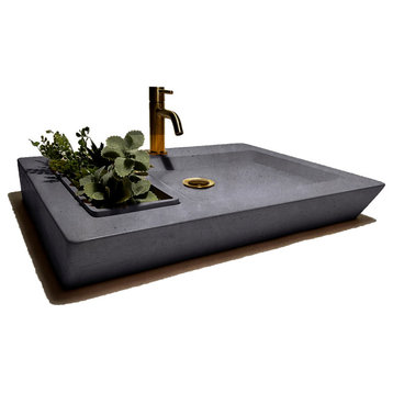 MICHU concrete vessel sink with planter, Bluish Gray