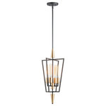 Maxim - Wings Four Light Pendant - Sharp lines radiate from a pointed pin central body creating geometric angled wings that are sandwiched between matching conical fonts. Finished in a combination Antique Brass and Black this collection is both contemporary and warm. Complete this look with vintage T10 light bulbs to for the full effect.