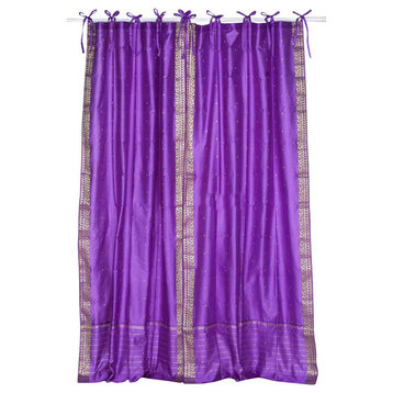 Lavender  Tie Top  Sheer Sari Cafe Curtain / Drape / Panel  - 43W x 36L - Pair