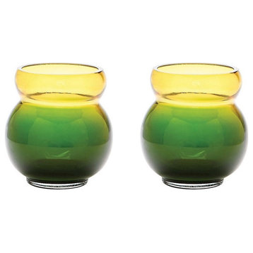 Round Bubble Votive Candle Holder Set of 2 made of Glass in Green/Yellow Color
