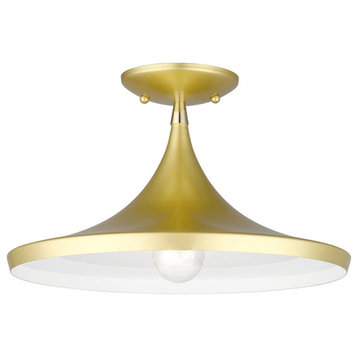 Livex Waldorf 1 Light Semi- Flush Mount, Gold/Brass/White Inside - 41189-33