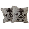 18" Black Embroidered Pillows, Set of 2