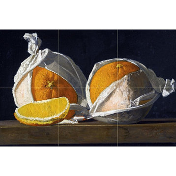 Tile Mural Kitchen Backsplash Still Life Oranges Wrapped, Marble