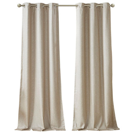 Madison Park Como Faux Silk Total Blackout Panel Pair, Taupe, 95"