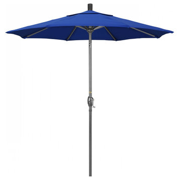 7.5' Patio Umbrella Grey Pole Push Button Tilt Crank Lift Pacifica, Pacific Blue
