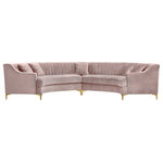 Meridian Furniture - Jackson Velvet Upholstered 2pc. Sectional, Pink - Give your living room a modern upgrade with this contemporary pink velvet Jackson two-piece sectional sofa. Its channel tufting design adds texture to its plush pink velvet upholstery, creating a resting piece that is pleasing to the senses. Its lengthy, curved design provides ample space for you to stretch out, or cuddle up with your family. Complete sets of gold and chrome legs are included so you can customize this sectional to suit your existing decor.