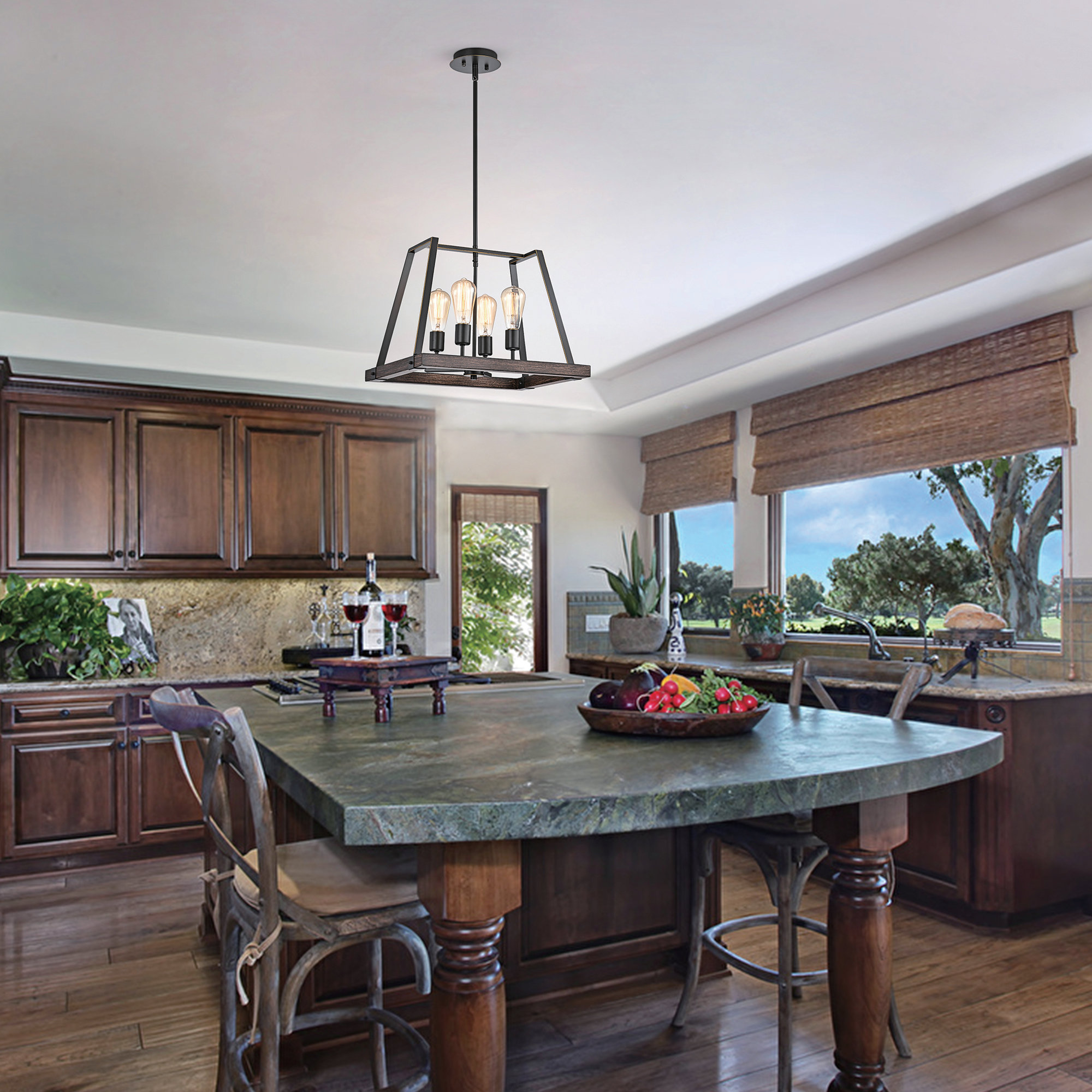 4-Light Wood and Oil Rubbed Bronze Pendant - Industrial - Kitchen ...