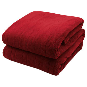 Pure Warmth Microplush Electric Heated Warming Throw Blanket Claret Red
