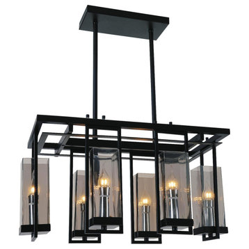 6 Light Up Chandelier With Black Finish