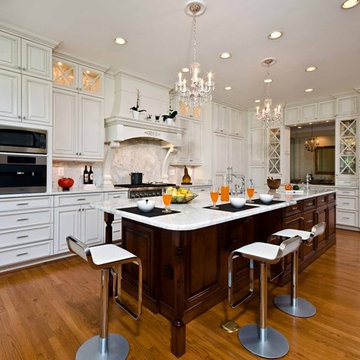 Traditional, Elegant  Kitchen Uses Exotic Stone, Leaded Glass and More