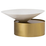Meridian Furniture - Damon White Metal Top Coffee Table, Brushed Brass Base - Bring on the sleek! This Damon coffee table features an artful design that's part sculpture, part useful addition to your living room. The white metal top rests on the matte gold metal base in a slightly contrasting combination that is bound to wow from all angles. Although it's perfect on its own, this beautiful piece also looks great when paired with the matching Damon end table for added oomph.