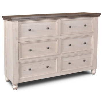 Ashland White 6-Drawer Dresser, 62.5x18x45