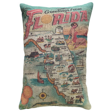 Florida Map Linen Pillow, 18"x12"