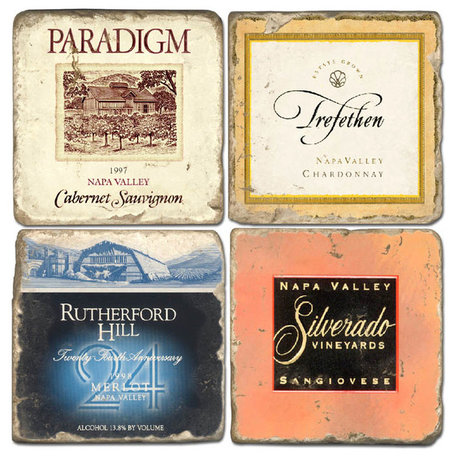 Tumbled Marble Coaster St/4 With Coaster Stand, Napa Wine I