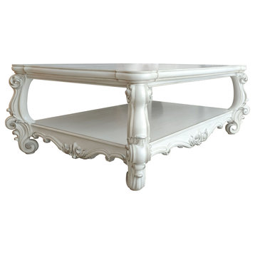 ACME Versailles Rectangular Wood Coffee Table with Bottom Shelf in Bone White