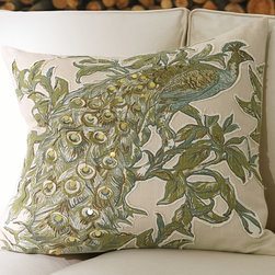 Peacock Embroidered Applique Pillow Cover - Decorative Pillows