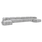 Meridian Furniture - Ames Boucle Fabric U-Shaped Modular Sectional, Grey, 8-Piece: 4 Armless Chair, 2 Corner Chair, 2 Ottoman - Introduce a touch of modern sophistication to your living area with the exquisite Ames Boucle Fabric Sectional. With plush grey boucle fabric and unique design, it will elevate the visual appeal of your living space. This elegant and captivating sectional can be mixed and matched with other pieces from the collection to create an endless array of stunning looks. So, get ready to transform your living area into an inviting and stylish haven with the Ames Boucle Fabric Sectional.