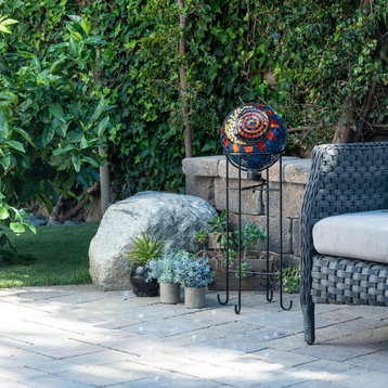 Indoor/Outdoor Glass Mosaic Sun and Moon Design Gazing Globe Yard Decoration