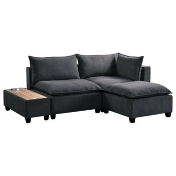 Madison Dark Gray Sectional Loveseat Ottoman With USB Storage Console Table