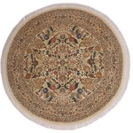 Bareens Designer Rugs - Nagi Pak Persian Carmelia Beige/Pink Wool Round - 8'10'' x 9'1'' - Designed with mesmerizing intricacy and gorgeous color palette, this hand-knotted masterpiece demonstrates the beauty and electrifying thrill of Pak Persian art. These meticulously hand-knotted Pak-Persian rug is made with pure wool and features breathtaking traditional, transitional, and tribal designs in bold luxurious color pallets. Known for their intricate designs these rugs are a reproduction of Persian rugs, made in Pakistan with unique Mughal designs. Made by master weavers using the same Persian texture, design and dying technique, we wanted to produce the most significant manifestation of Persian art, life, and culture. This rug is most famous for its exceptional quality, incredible designs, patterns, and vibrant rich color. Pak-Persian rugs made with Persian weave with high knot counts, which enables the high intricacy and detail found in the patterns are also referred to as "State of art", each color adds a rich beautiful detail in the artwork of this rug. The design, color, and beautiful chromatic composition with a vibrant sheen with intricate designs, exude beauty, elegance, and quality make this rug a masterpiece of its own.