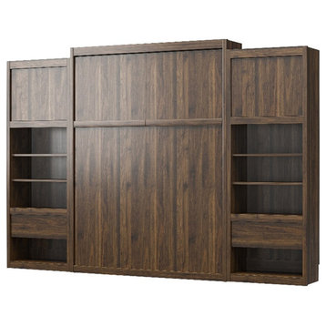 Pemberly Row Engineered Wood Queen Wall Bed Cabinet Bundle in Walnut